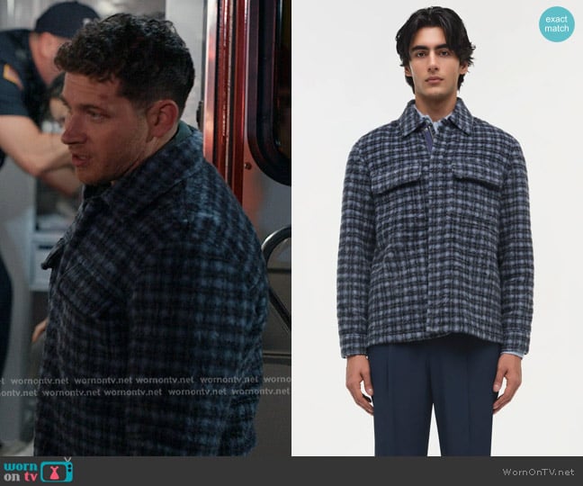 Simkhai Caleb Brushed Plaid Shirt Jacket worn by Evan Buckley (Oliver Stark) on 9-1-1