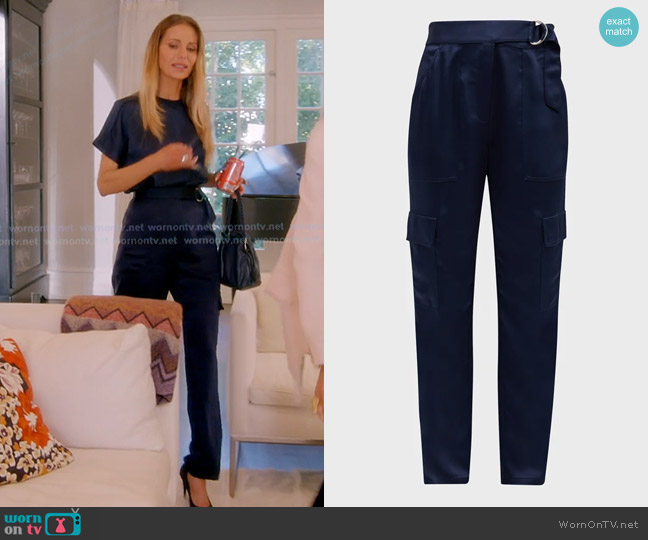 Simkhai Carolina Satin Straight-Leg Utility Pants in Midnight worn by Dorit Kemsley on The Real Housewives of Beverly Hills