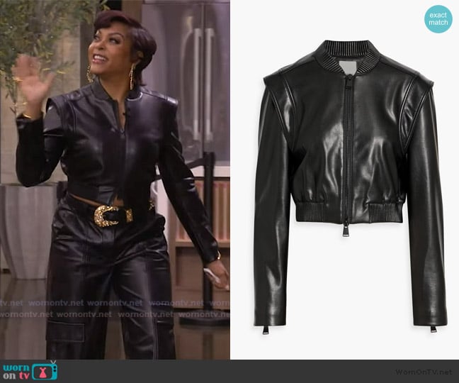 Simkhai Doreen cropped bomber jacket worn by Taraji P. Henson on Live with Kelly and Mark