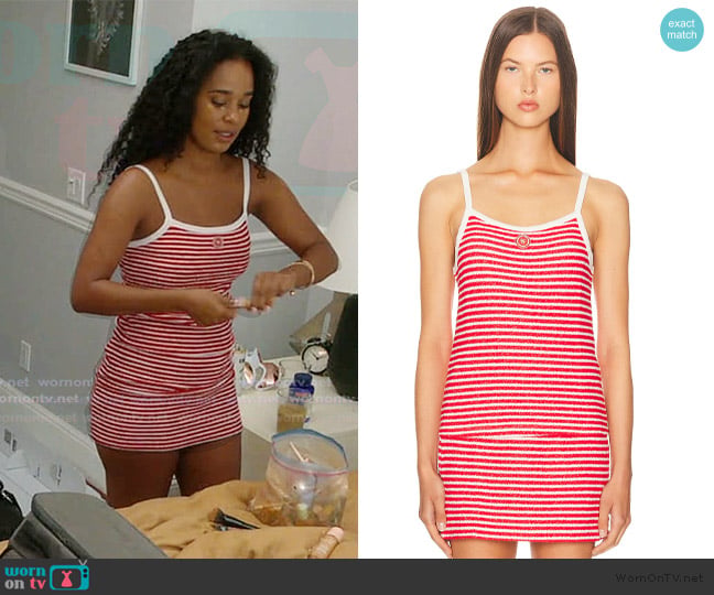 Sporty and Rich Serif Logo Striped Terry Tank Top worn by Mia Calabrese on Summer House