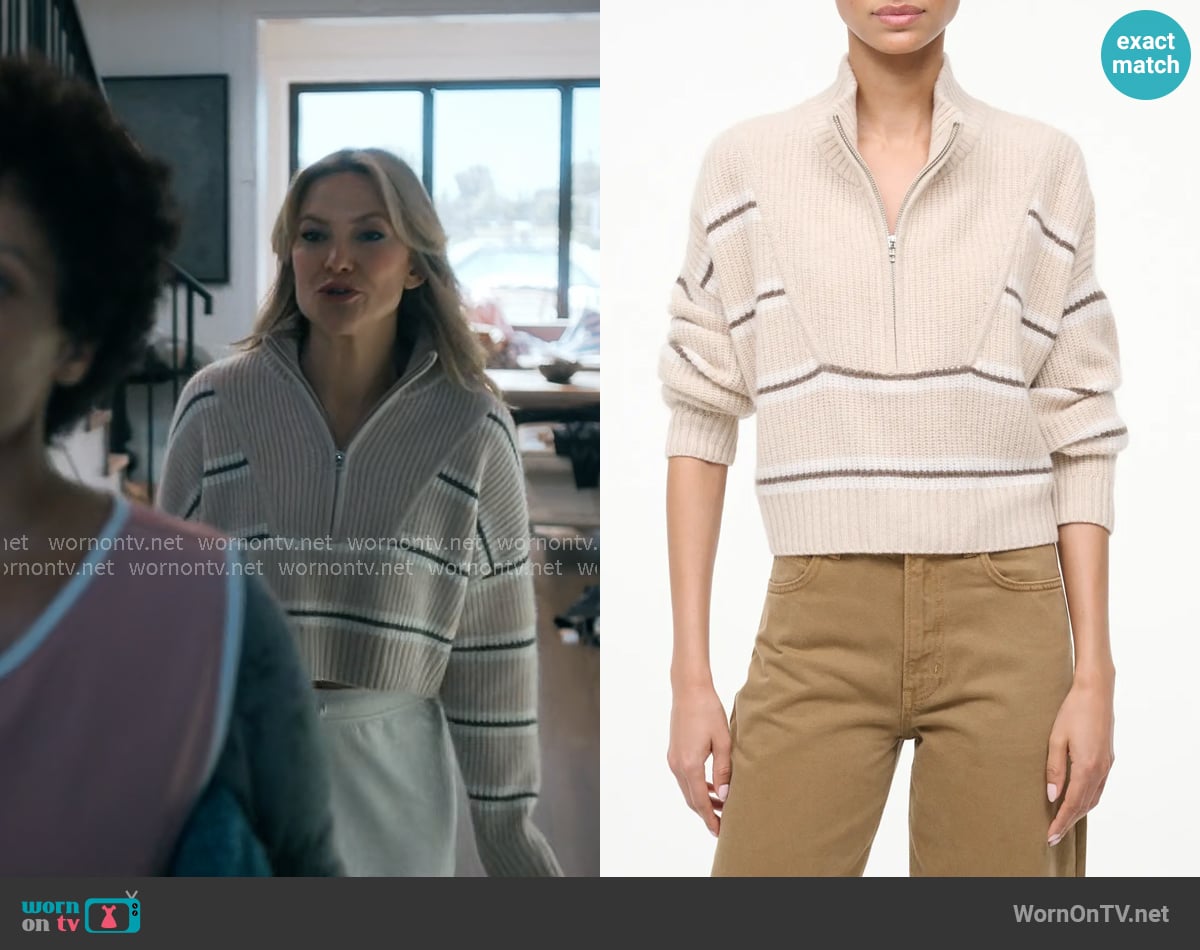 Staud Hampton Sweater in Whisper Stripe worn by Isla Gordon (Kate Hudson) on Running Point