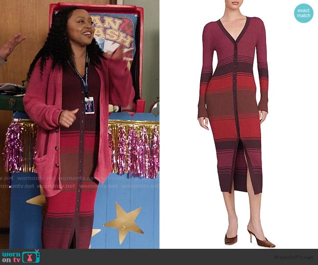 Staud Shoko Rib-Knit Striped Sweaterdress worn by Janine Teagues (Quinta Brunson) on Abbott Elementary