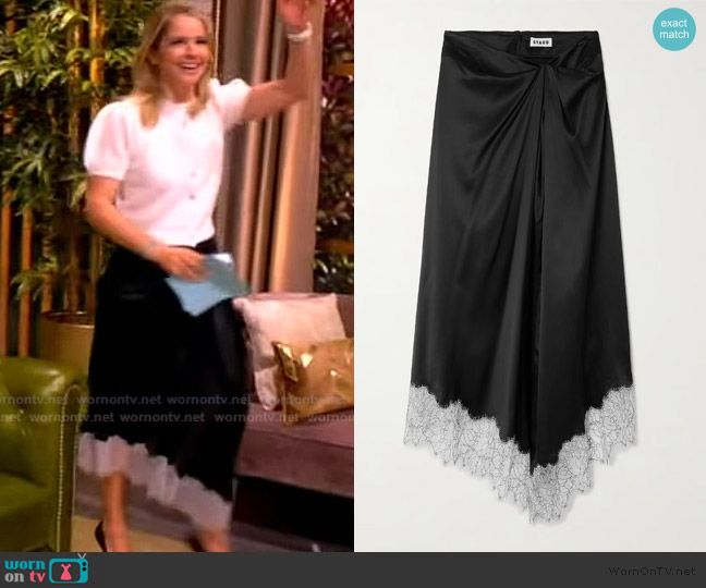 Staud Sonoma Satin Midi skirt worn by Sara Haines on The View