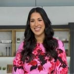 Stefani Sassos’s pink floral jacket and pants on Good Morning America
