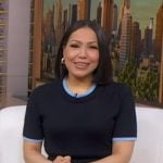 Stephanie’s navy contrast trim short sleeve sweater on Good Morning America