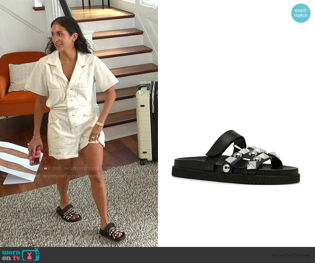 Steve Madden Leather Studded Slide Sandals worn by Dara Levitan on Summer House