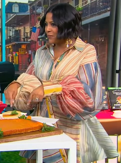 Tamron’s mixed stripe mini dress on Tamron Hall Show