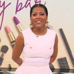Tamron’s pink belted dress on Tamron Hall Show