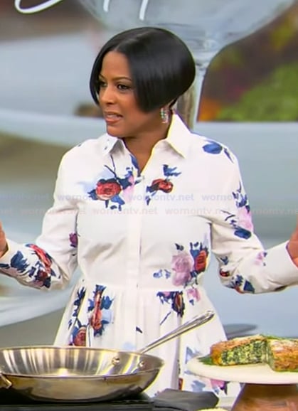 Tamron’s white floral shirtdress on Tamron Hall Show