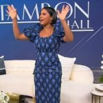 Tamron’s blue printed puff sleeve dress on Tamron Hall Show