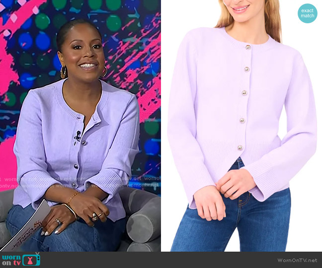 Ted Baker Della Fitted Cardigan in Periwinkle worn by Sheinelle Jones on Today