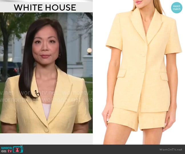 Ted Baker Eugenia Jacket in Creamed Corn worn by Weijia Jiang on CBS Mornings