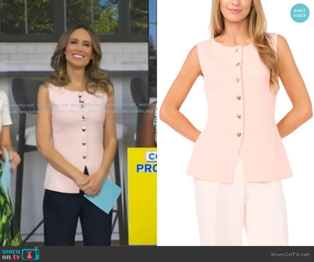 Ted Baker Sleeveless Button-Up Shirt in Cloud Pink worn by Rhiannon Ally on Good Morning America