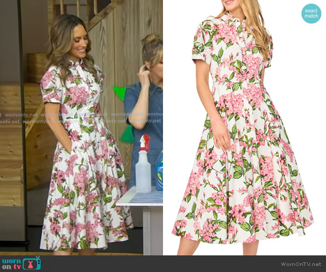 Ted Baker Violet Floral Cotton Midi Shirtdress in Pink Drink worn by Rhiannon Ally on Good Morning America