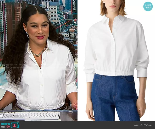 Theory Fixed-Sleeve Poplin Top worn by Morgan Radford on NBC News Daily