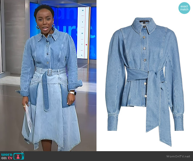 Toccin Mina Washed Denim Belted Shirt worn by Zinhle Essamuah on NBC News Daily