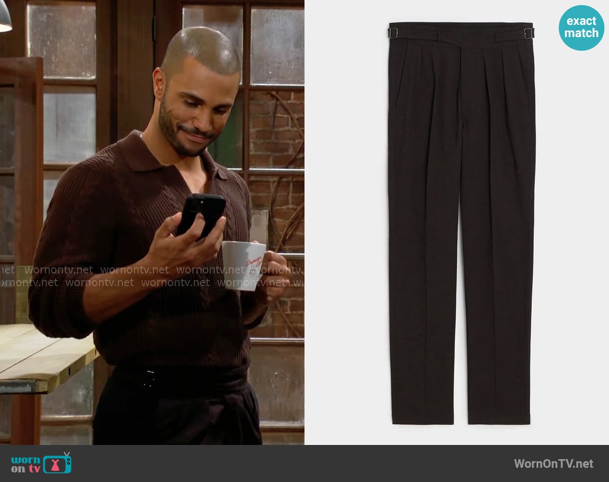 Todd Snyder Italian Heathered Cotton Gurkha Trouser in Brown worn by Holden Novak (Nathan Owens) on The Young and the Restless