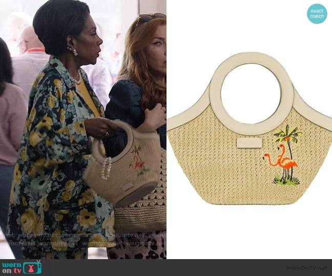 Tommy Bahama Flamingo Embroidered Woven Tote Bag worn by Barbara Howard (Sheryl Lee Ralph) on Abbott Elementary