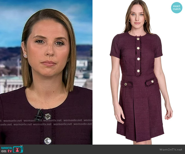 Tommy Hilfiger Boucle Short Sleeve Button Front A-line Dress in Aubergine worn by Elizabeth Schulze on Good Morning America