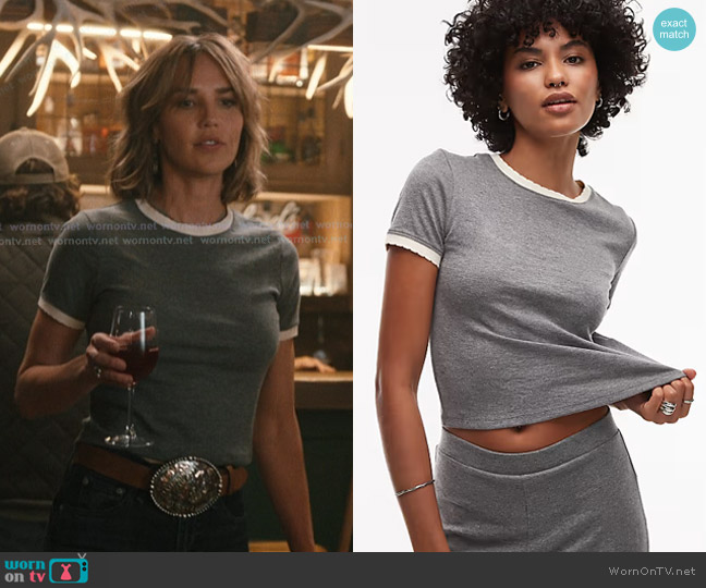Topshop Contrast Ruffle Edge Everyday Tee in gray heather worn by Belle Skinner (Arielle Kebbel) on Marshals