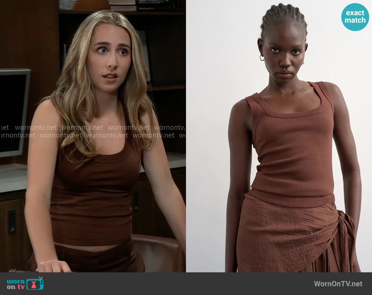 Topshop Scoop Neck Stretch Cotton Rib Tank worn by Josslyn Jacks (Eden McCoy) on General Hospital