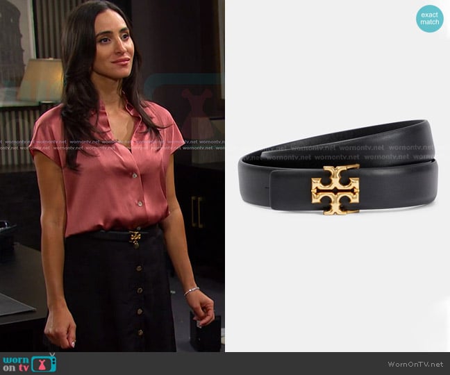 Tory Burch Eleanor Logo Leather Belt worn by Gabi Hernandez (Cherie Jimenez) on Days of our Lives