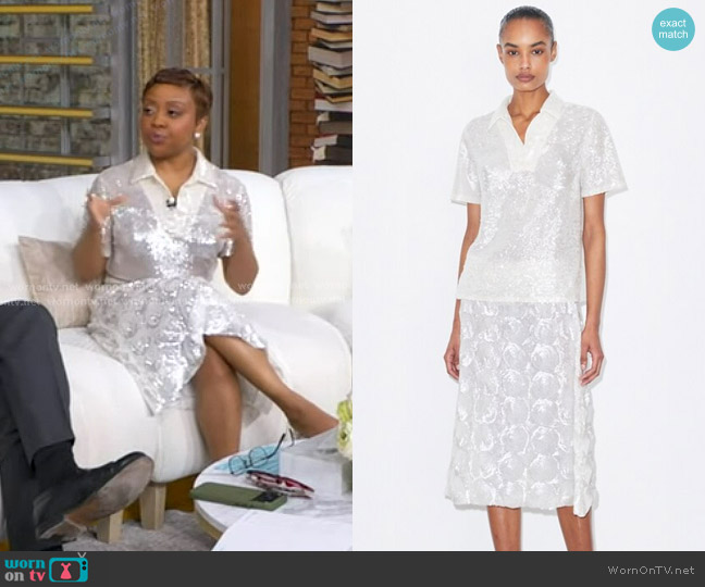 Tory Burch Sequin Embellished Top in marshmallow worn by Quinta Brunson on Good Morning America