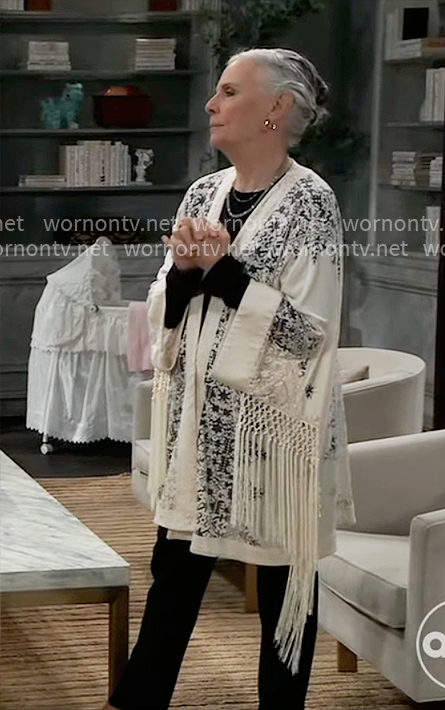 Tracy’s cream fringed lace jacket on General Hospital