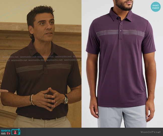 TravisMathew Coast Charted Chest Stripe Piqué Polo in Plum worn by Joshua Martín (Oscar Isaac) on Beef