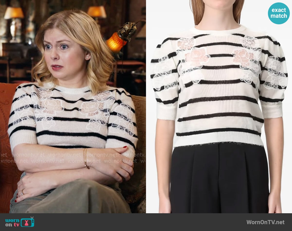 Twinset Striped floral-detail T-shirt worn by Sam (Rose McIver) on Ghosts