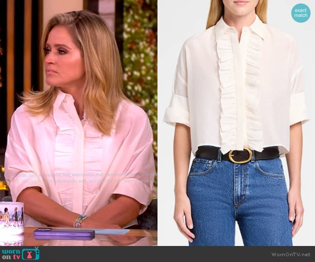 TWP Next Ex Ruffle Crop Shirt in Ivory worn by Sara Haines on The View