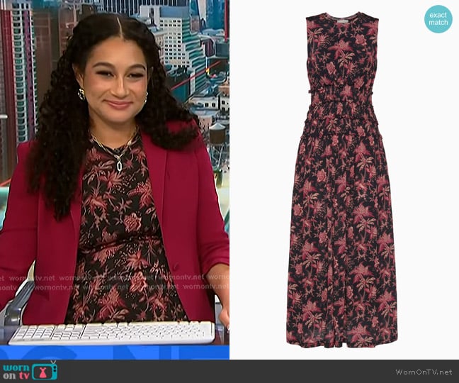 Ulla Johnson Kamaria Ruched Waist Dress in Midnight Lily worn by Morgan Radford on NBC News Daily