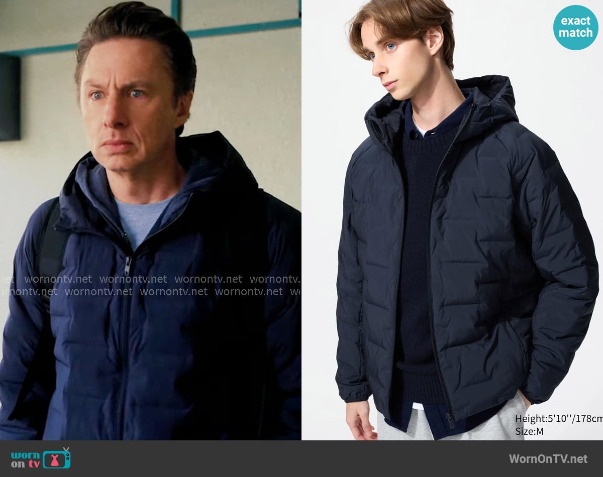 Uniqlo PUFFTECH Parka in Navy worn by Dr. John 'J.D.' Dorian (Zach Braff) on Scrubs