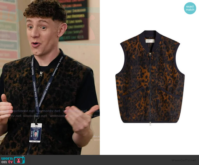 Universal Works Night Leopard Zip Waist Coat worn by Jacob Hill (Chris Perfetti) on Abbott Elementary