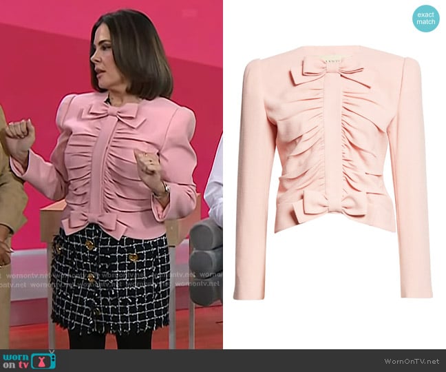 Valentino Bow Detail Crispy Lightweight Crop Wool Jacket in rose worn by Erica Taylor on Today
