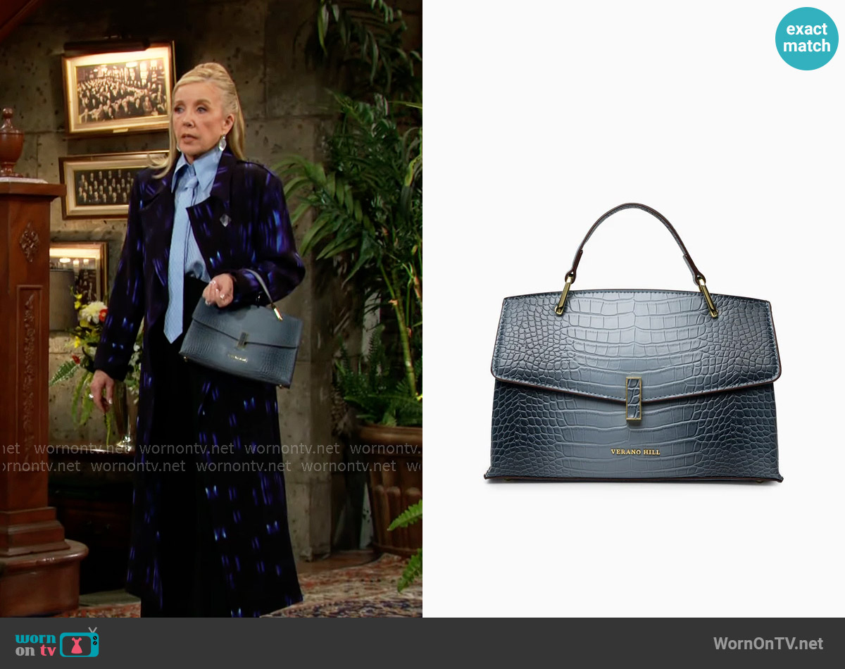 Verano Hill Deanna Medium Tote Bag in Blue worn by Nikki Reed Newman (Melody Thomas-Scott) on The Young and the Restless