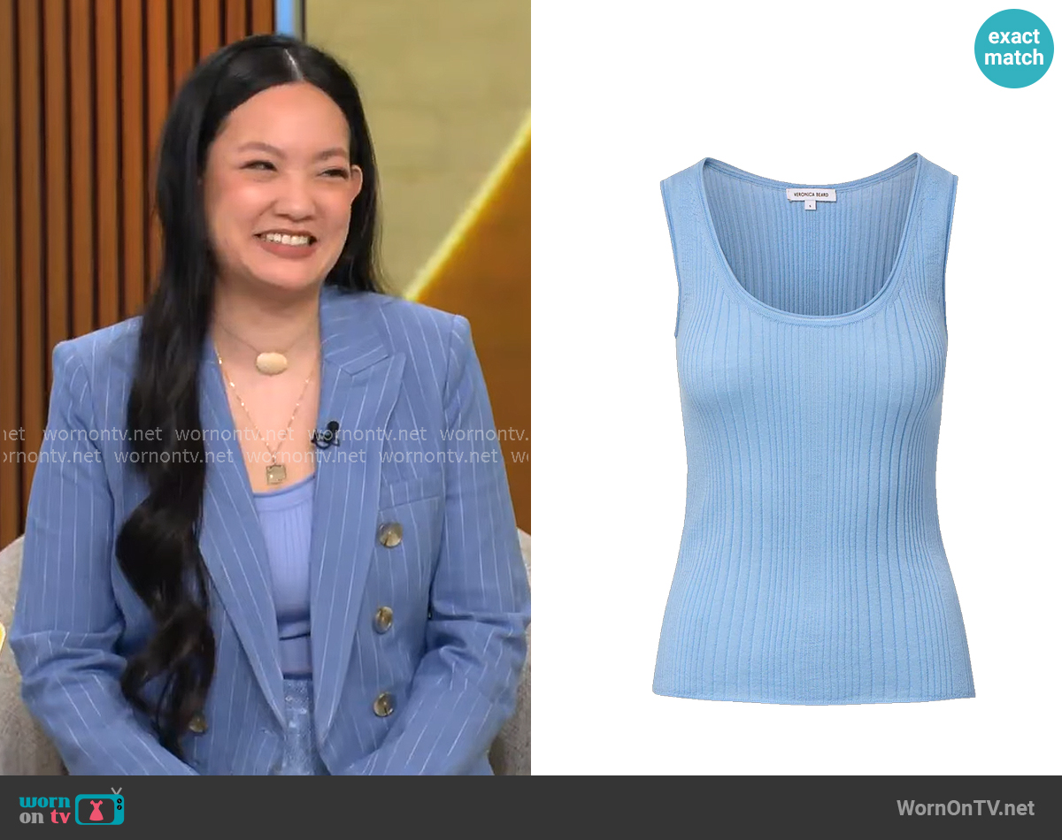 Veronica Beard Birke Merino Wool Tank Top in Blue Jay worn by Amanda Nguyen on CBS Mornings