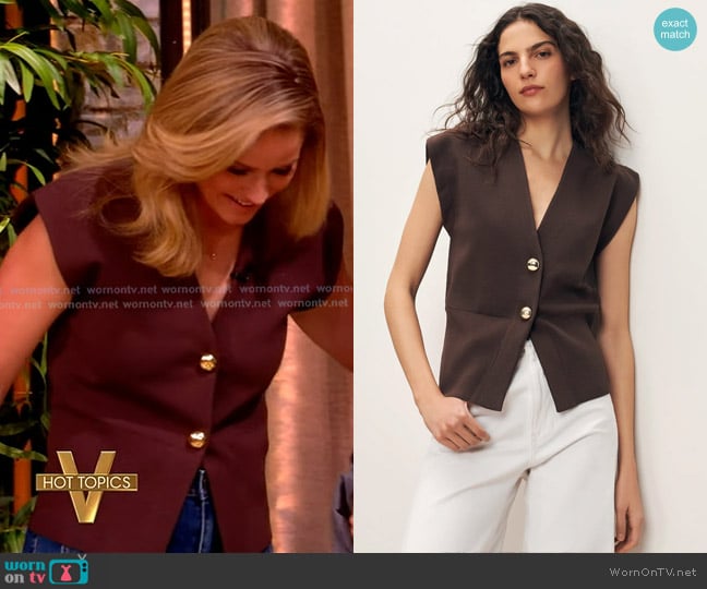 Veronica Beard Isador Knit Vest in Dark Mocha worn by Sara Haines on The View