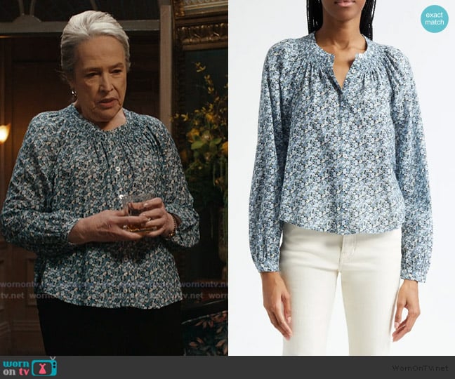 Veronica Beard Madge Floral Cotton Blend Button-Up Shirt worn by Madeline Matlock (Kathy Bates) on Matlock