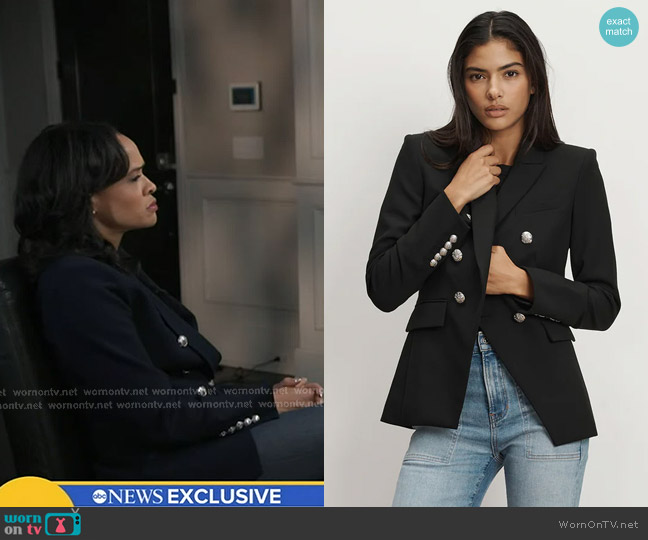 Veronica Beard Miller Dickey Jacket in Black with Silver Buttons worn by Linsey Davis on Good Morning America