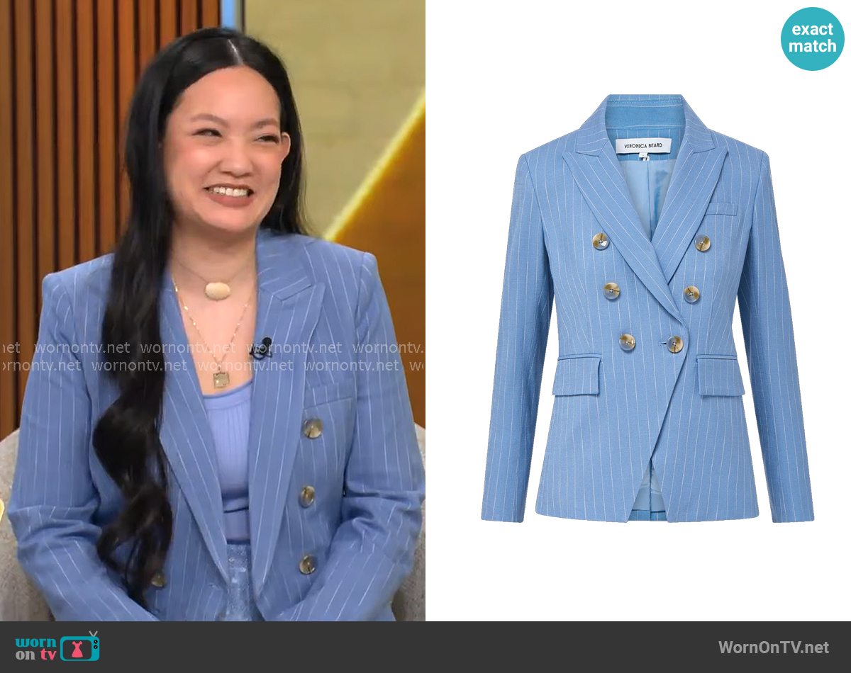 Veronica Beard Miller Jacket in Blue Jay/Dove White worn by Amanda Nguyen on CBS Mornings