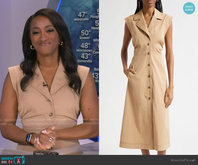 Veronica Beard Orla Midi Shirtdress in Khaki worn by Brittany Bell on Good Morning America
