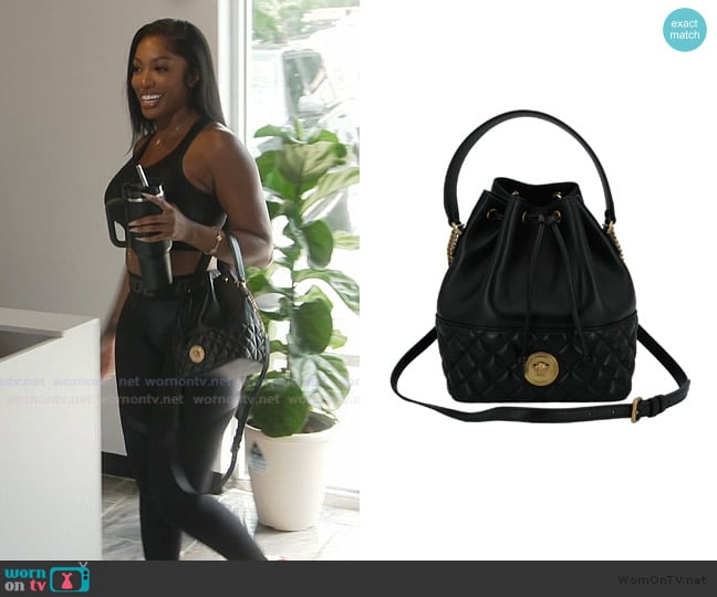 Versace Lamb leather bucket shoulder Bag worn by Porsha Williams on The Real Housewives of Atlanta