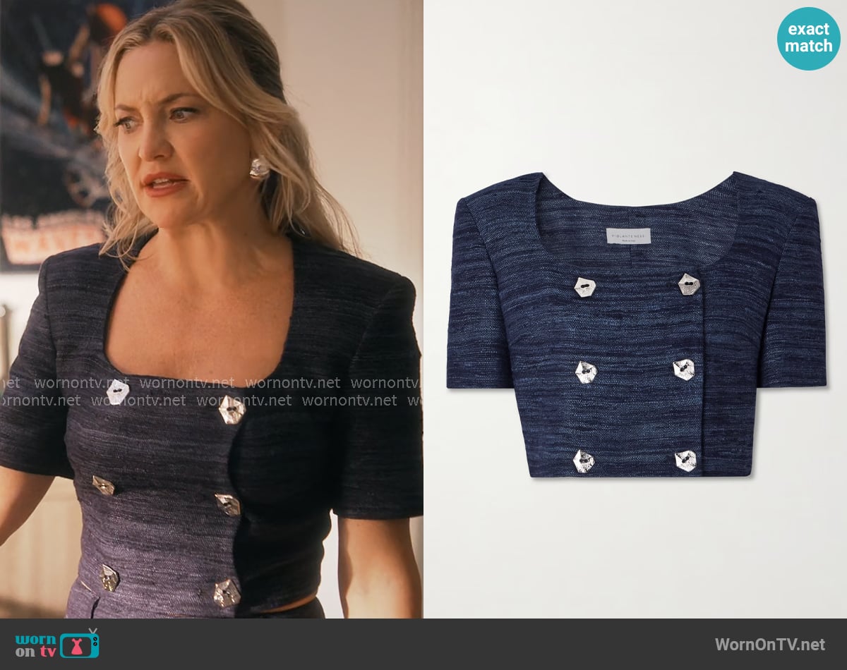 Violante Nessi Vittoria cropped silk-tweed top worn by Isla Gordon (Kate Hudson) on Running Point