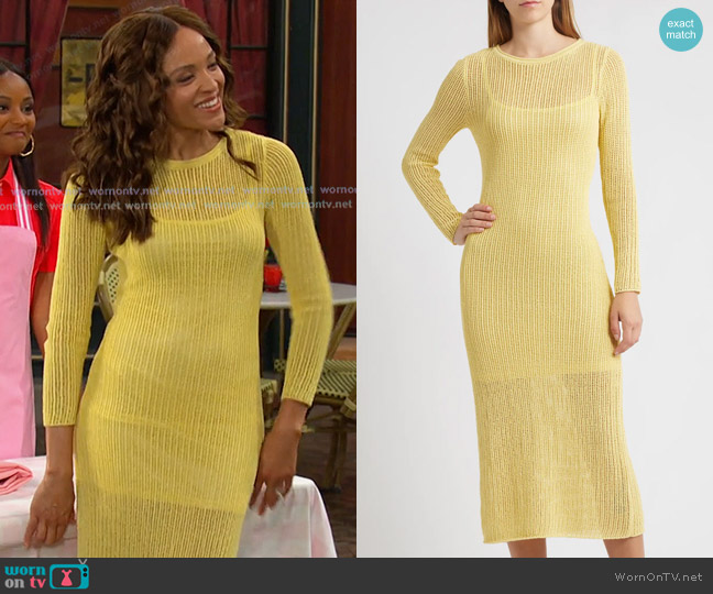 Wayf Sunny Open Stitch Sweater Dress in Golden Yellow worn by Lani Price (Sal Stowers) on Days of our Lives