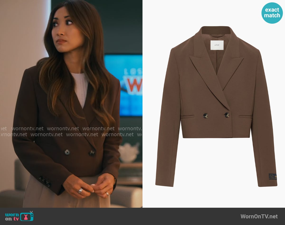 Wilfred Destiny Waist Blazer in Rich Mocha Brown worn by Ali Lee (Brenda Song) on Running Point