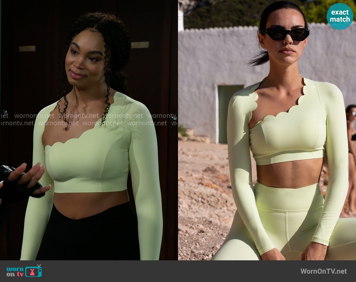 Wiskii Asymmetrical Long Sleeve Crop Top in Matcha