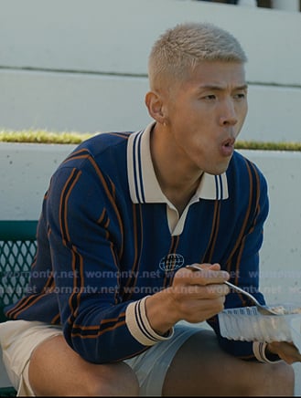 Woosh’s blue striped collared shirt on Beef