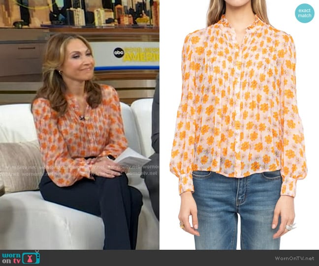 Zadig & Voltaire Timz Mousseline Floral Top in Cream worn by Lori Bergamotto on Good Morning America