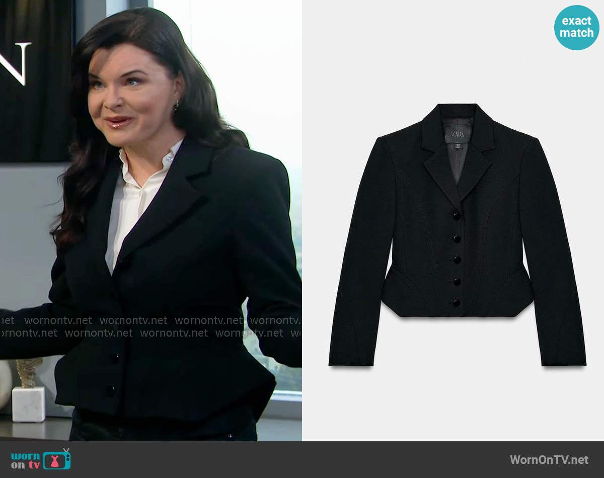 Zara Cropped Topstitched Blazer worn by Katie Logan (Heather Tom) on The Bold and the Beautiful
